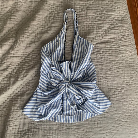 Brand New Zara Blue and White Halter Blouse - Picture 1 of 4
